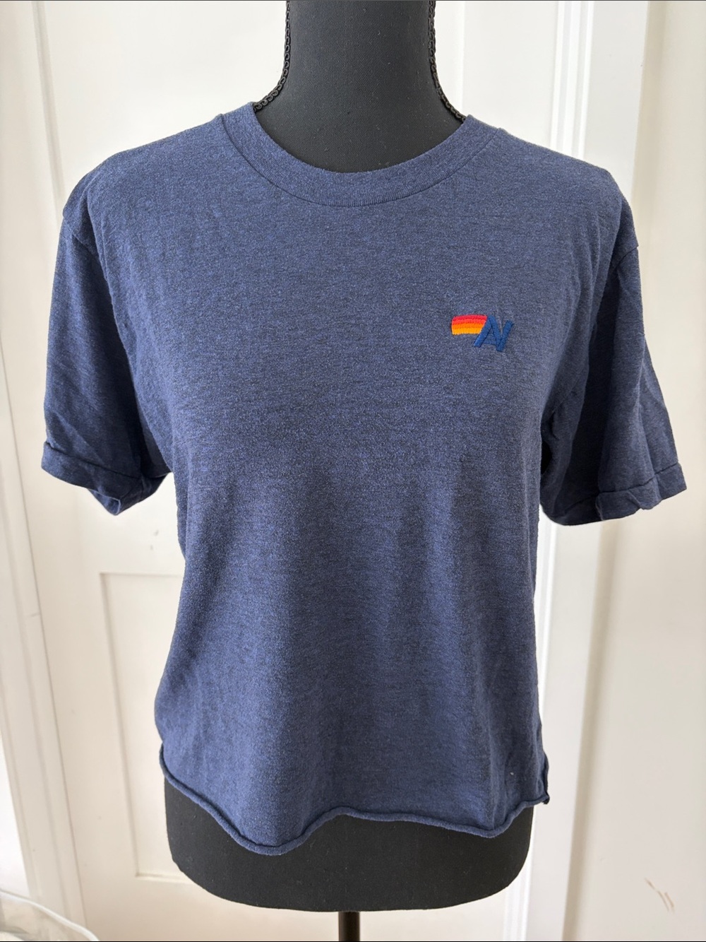 Aviator Nation Navy Crop Tank with Small Rainbow 'AN' Logo